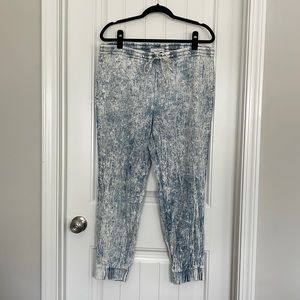 Crave Fame Blue and White Acid Wash Patterned Jogger Pants